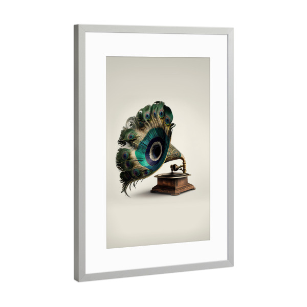Poster mit Rahmen Silber "Feder Musik" artboxONE - Tiere,Musik,Lustig