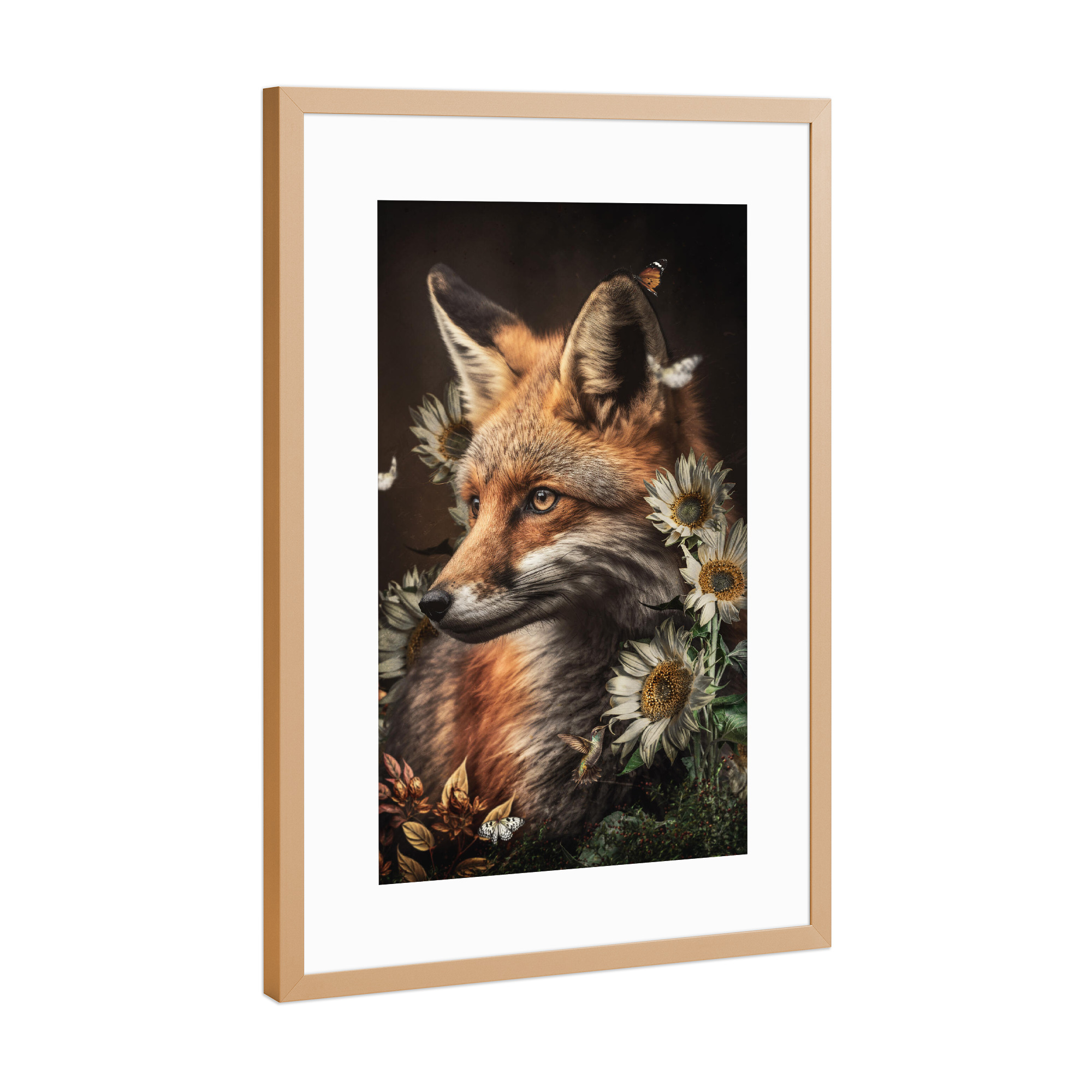 Poster mit Rahmen Kupfer "Der rote Fuchs" artboxONE - Natur,Floral,Tiere - Fuchs,Füchse,Rotfuchs,Tier,Waldtier,Blumen,Blume