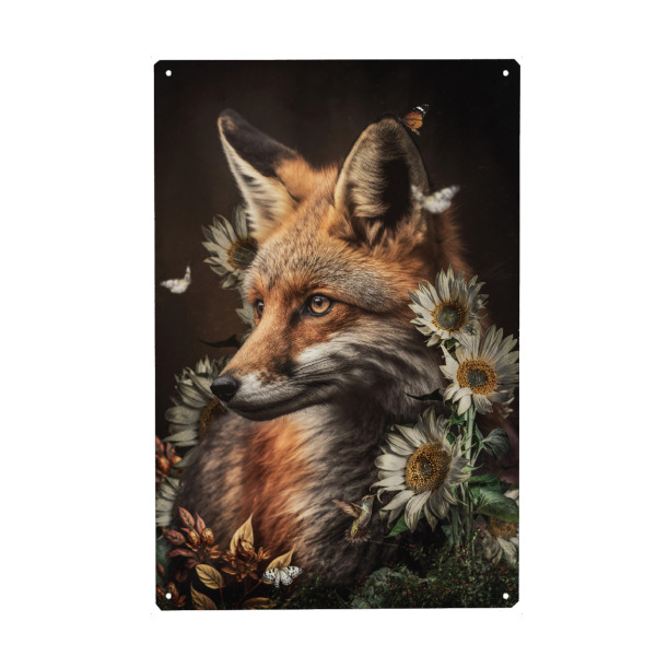 Metall Poster "Der rote Fuchs" artboxONE - Natur,Floral,Tiere - Fuchs,Füchse,Rotfuchs,Tier,Waldtier,Blumen,Blume - Blechschild