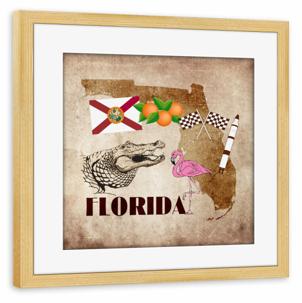 Poster mit Rahmen kiefer "Florida illustrated Map" artboxONE - Reise,Reise / Strand und Meer,Reise / Länder,Kartografie