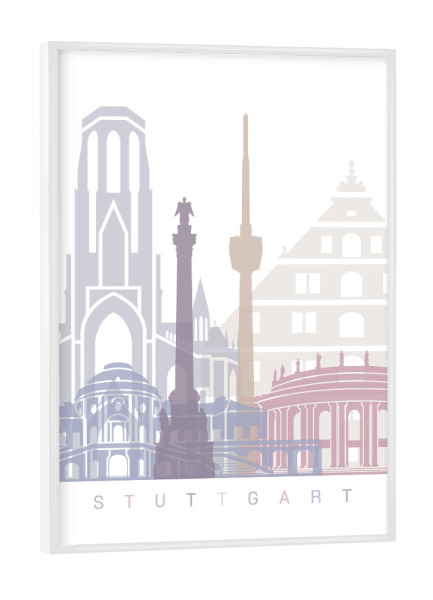 Poster mit weißem Rahmen "STUTTGART SKYLINE PASTELL" artboxONE - Städte,Architektur
