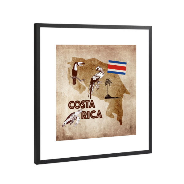 Poster mit Rahmen Schwarz (Metallic) "Costa Rica illustrated Map" artboxONE - Natur,Reise,Reise / Strand und Meer,Reise / Länder,Kartografie