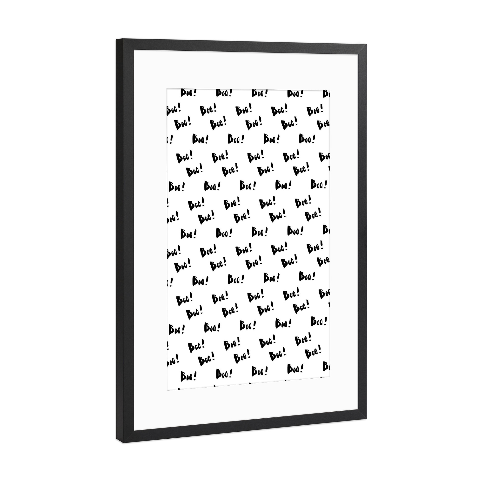 Poster mit Rahmen Schwarz (Metallic) "Boo Muster - Halloween Lettering" artboxONE - Typografie