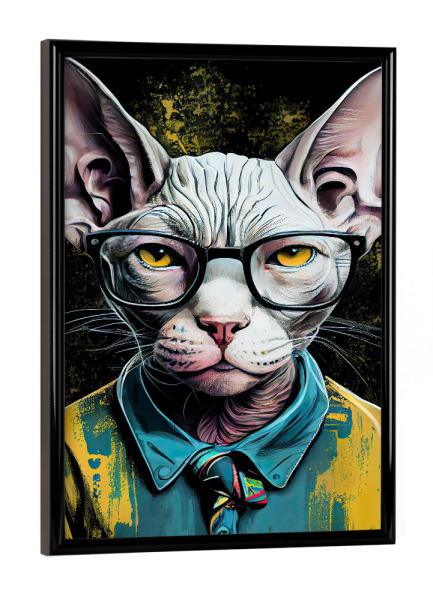 Poster mit schwarzem Rahmen "Hipster-Katze Ziggy" artboxONE - Für Kinder,Tiere - Katze,Katzen,Kätzchen,Hipster,Indie,Tiere,Haustier