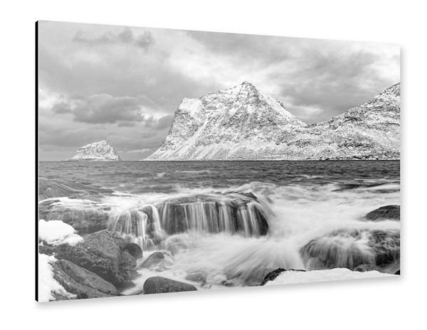 Alu-Dibond "Winterliche Küste in Schwarzweiß" 30x20 cm artboxONE