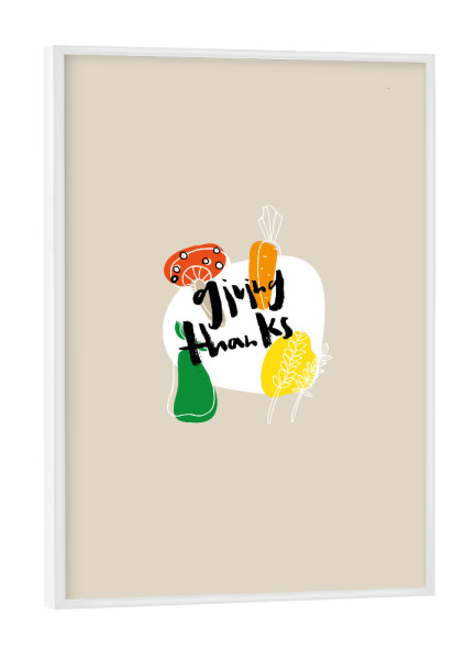 Poster mit weißem Rahmen "Giving thanks" artboxONE - Typografie - Beige,Bunt,Dankbar,Herbst,Erntedankfest,Lettering,Typografie
