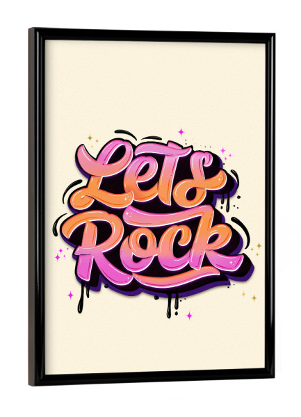Poster mit schwarzem Rahmen "Let's Rock Day and Night" artboxONE - Typografie,Musik,Lustig
