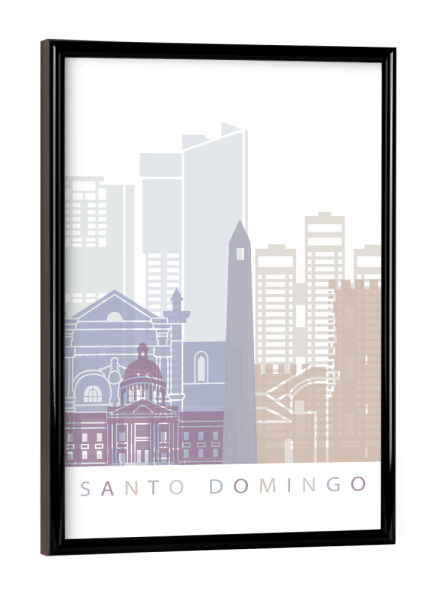 Poster mit schwarzem Rahmen "SANTO DOMINGO SKYLINE PASTELL-m" artboxONE - Städte,Architektur
