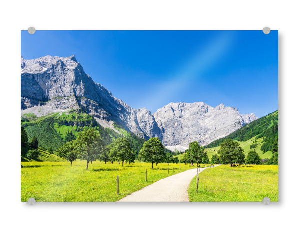 Acrylglasbild "Weg, Wiese, Bäume, Gebirge" artboxONE - Natur,Reise,Reise / Länder
