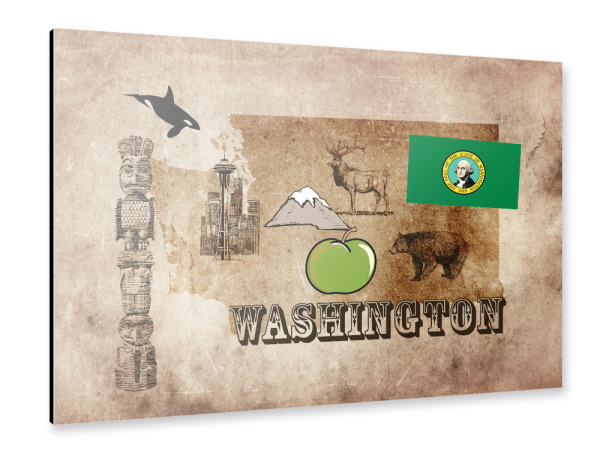 Alu-Dibond "Washington State illustrated map" 30x20 cm artboxONE