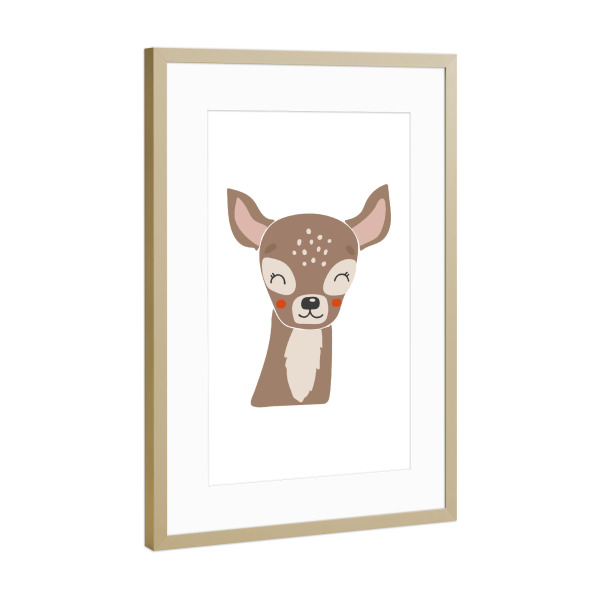 Poster mit Rahmen Gold "Waldhirsch Tierbabykunst" artboxONE - Für Kinder,Tiere