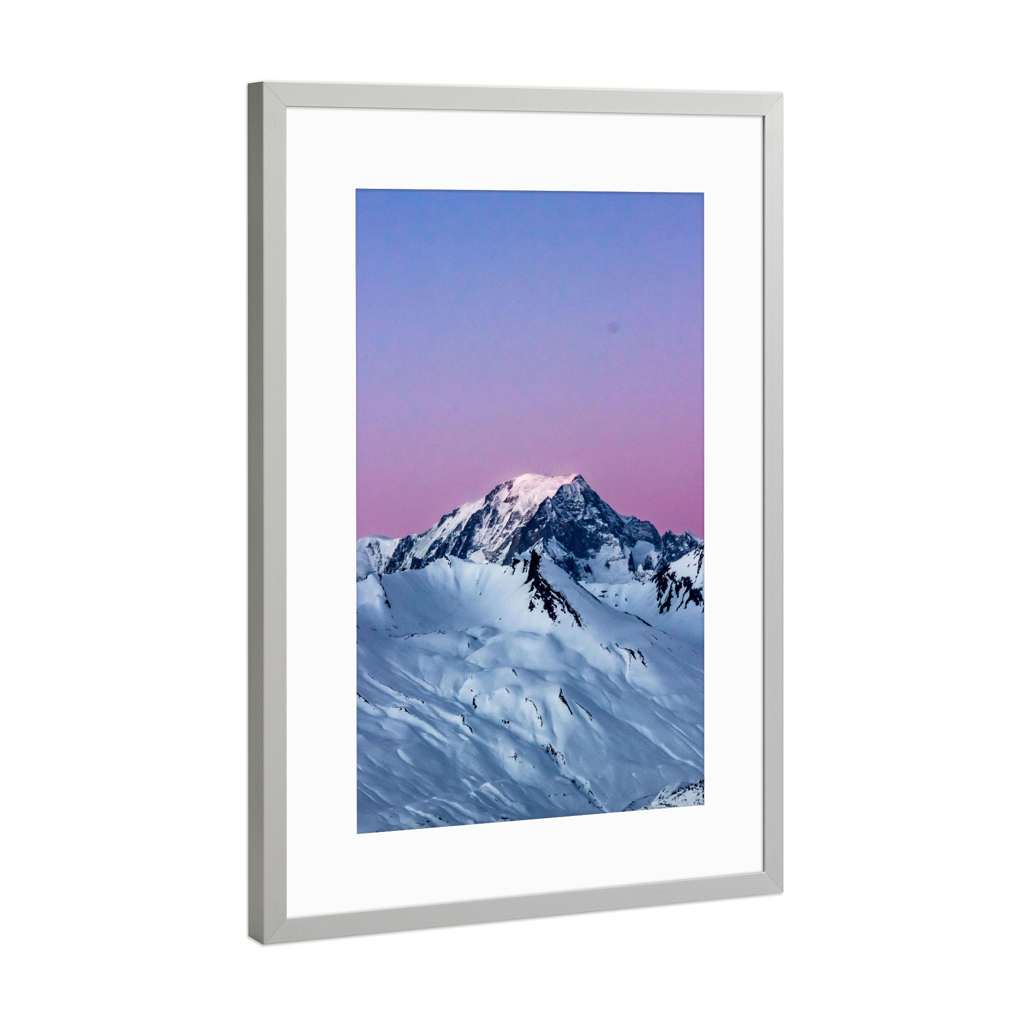Poster mit Rahmen Silber "Rosafarbener Bergsonnenuntergang" artboxONE - Natur,Reise,Reise / Länder