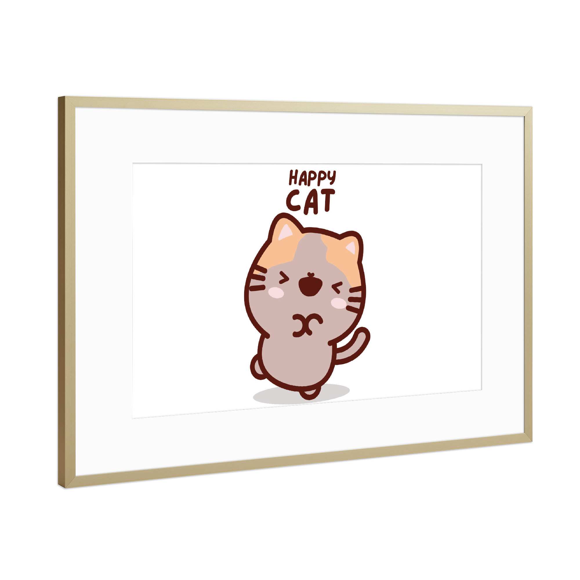 Poster mit Rahmen Gold "Süße Kawaii glückliche Katze" artboxONE - Tiere,Liebe,Lustig