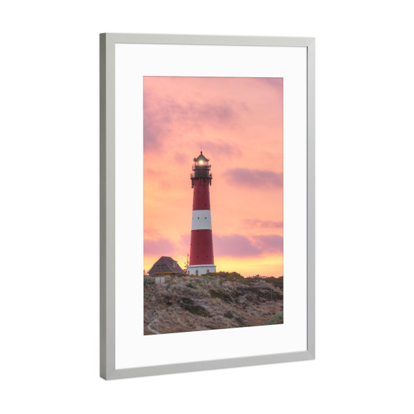 Poster mit Rahmen Silber "Sylt Leuchtturm in Hörnum" artboxONE - Reise,Architektur,Reise / Strand und Meer