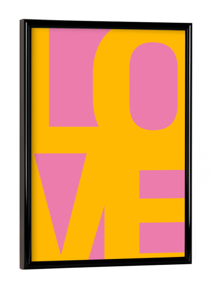 Poster mit schwarzem Rahmen "Love yellow pink" artboxONE - Typografie,Abstrakt,Liebe,Fashion
