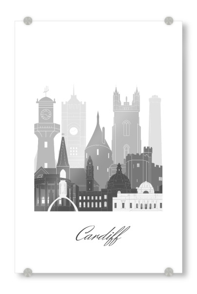 Acrylglasbild "Skyline von Cardiff im sw Stil" artboxONE - Städte,Reise,Architektur,Kartografie