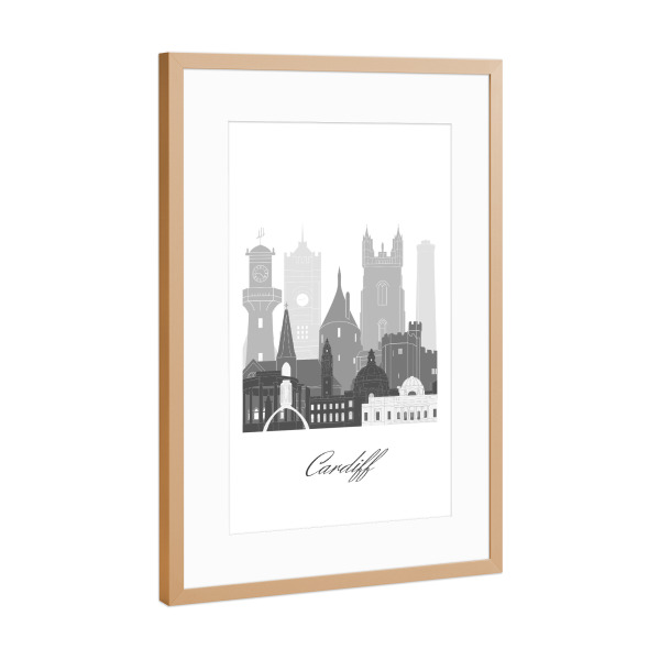 Poster mit Rahmen Kupfer "Skyline von Cardiff im sw Stil" artboxONE - Städte,Reise,Architektur,Kartografie