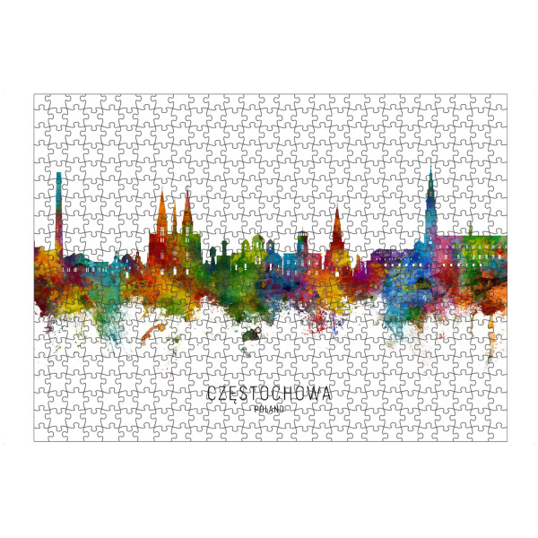 artboxONE Puzzle "Tschenstochau Polen Skyline txt" artboxONE - Städte - Tschenstochau,Polen,Skyline,Stadtbild,Stadtbild,Aquarell,Malerei