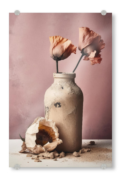 Acrylglasbild "Fragile Beauty" artboxONE - Natur,Floral,Für Mama - Vase,Stillleben,Blume,Blumen,Sand,Rosa,Fotografie,Treechild,Digitale kunst