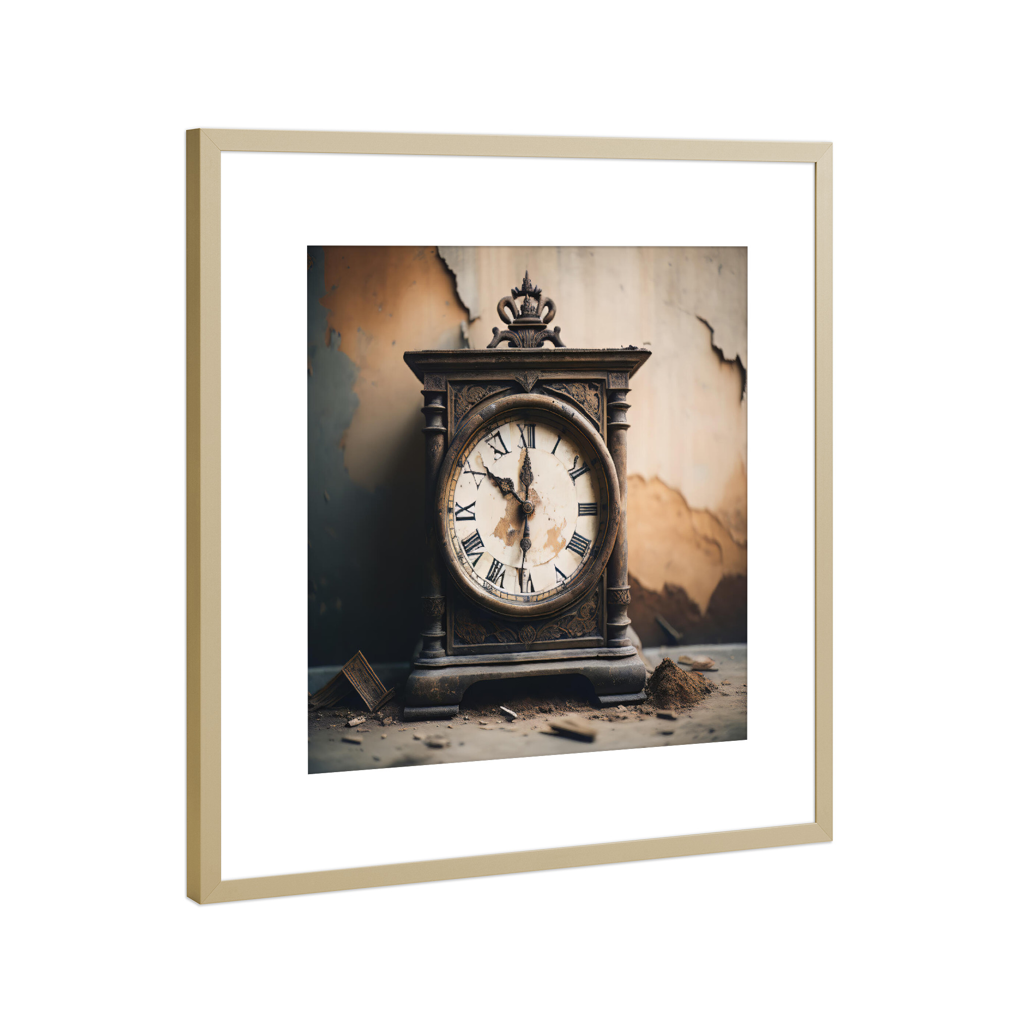 Poster mit Rahmen Gold "Timeless" artboxONE - Abstrakt - Uhr,Clock,Decay,Abandoned,Lost place