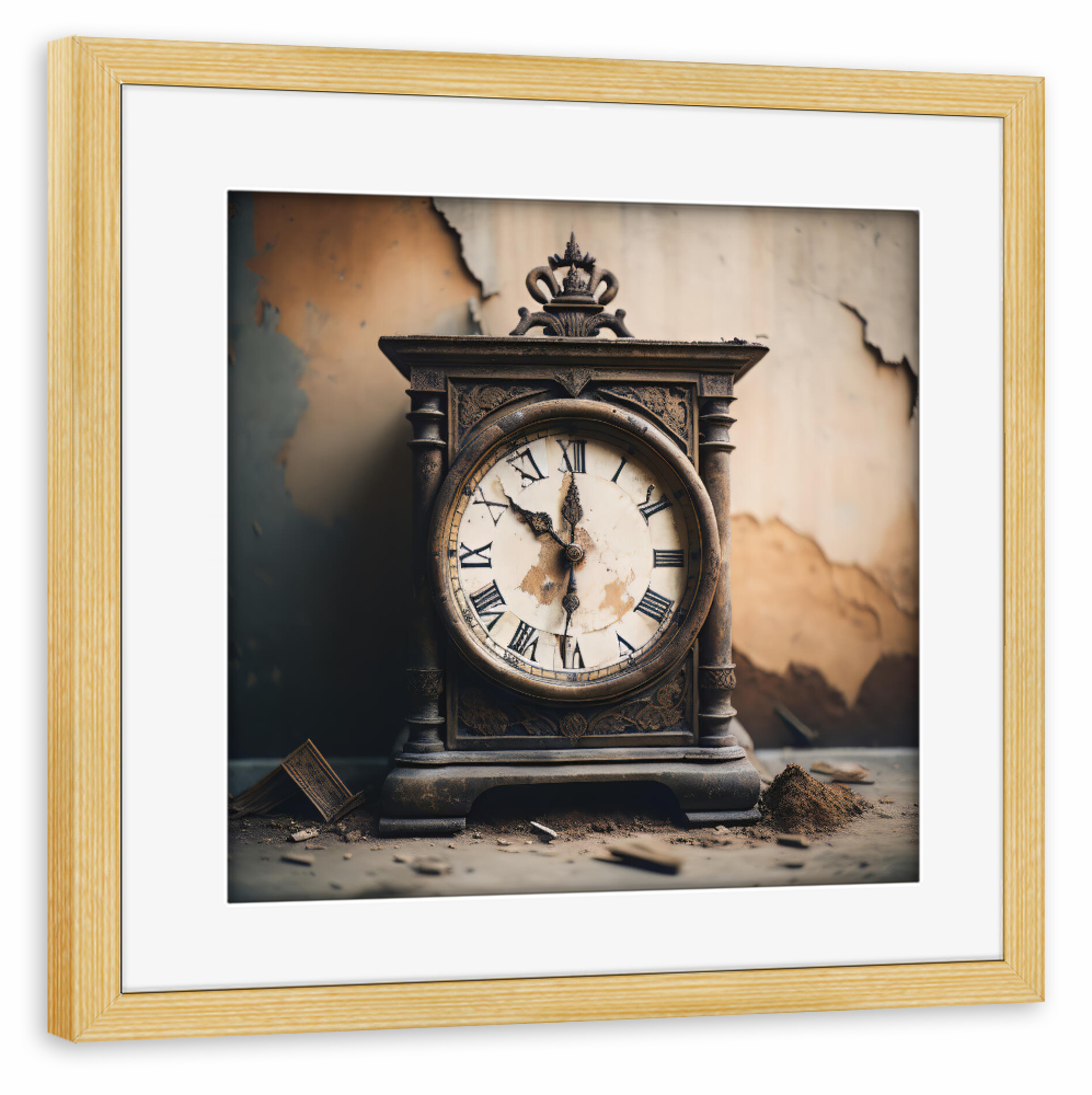 Poster mit Rahmen kiefer "Timeless" artboxONE - Abstrakt - Uhr,Clock,Decay,Abandoned,Lost place