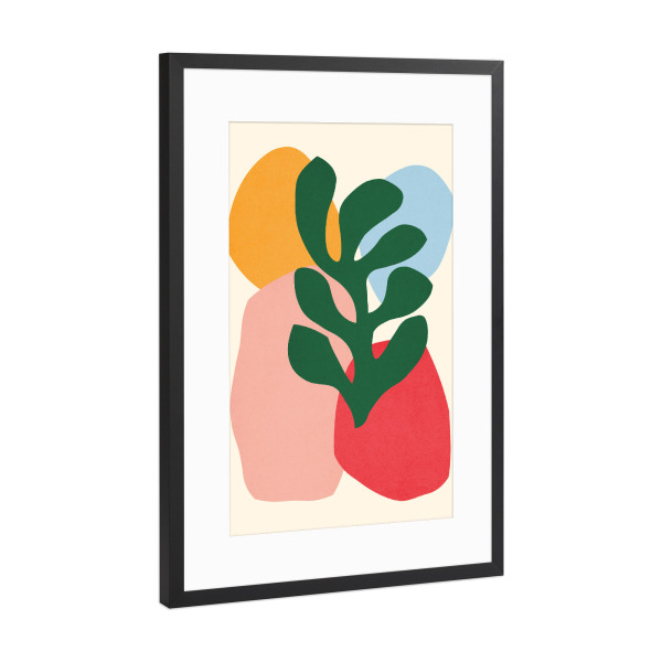 Poster mit Rahmen Schwarz (Metallic) "Organic leaves A" artboxONE - Floral,Geometrie