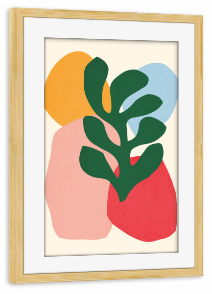 Poster mit Rahmen kiefer "Organic leaves A" artboxONE - Floral,Geometrie - Natur,Blumen,Illustration,Geometrisch,Aquarell,Malerei,Tropisch,Blätter