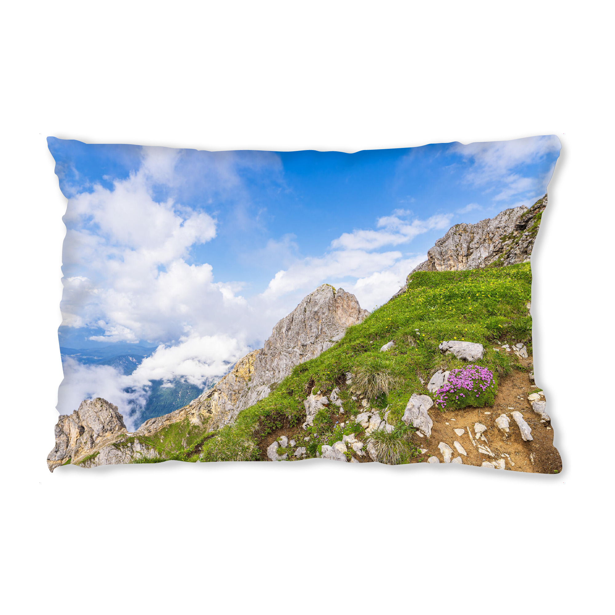 Design-Kissen "Blumen, Berggipfel, Wolken" artboxONE - Natur,Reise