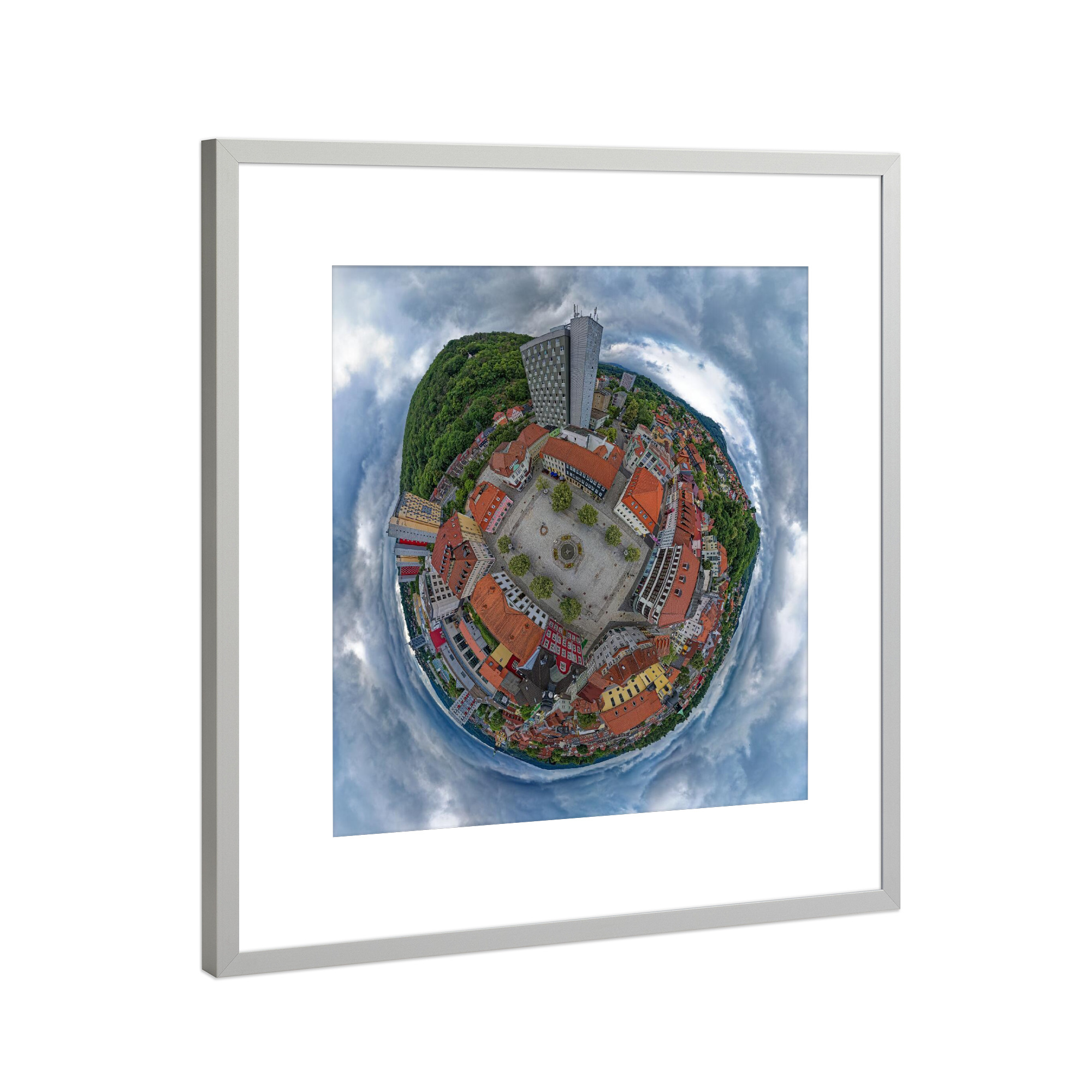 Poster mit Rahmen Silber "Suhl/Thüringen, Marktplatz, 30m" artboxONE - Städte,Reise,Architektur,Reise / Länder,Städte / Weitere