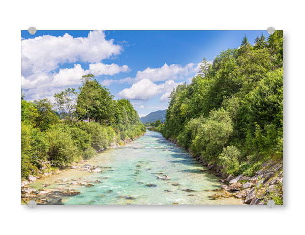Acrylglasbild "Wolken, Fluss, Steine, Bäume" artboxONE - Natur,Reise