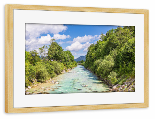 Poster mit Rahmen kiefer "Wolken, Fluss, Steine, Bäume" artboxONE - Natur,Reise