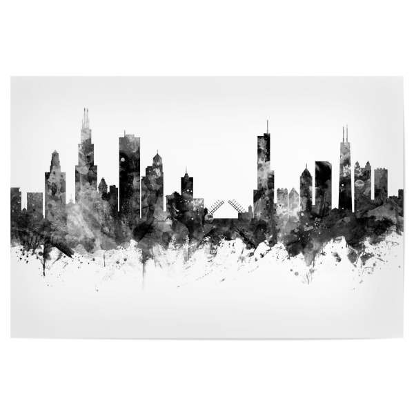 Poster 30x20 cm "Chicago Illinois Skyline Schwarz" artboxONE - Städte - Chicago,Illinois,Vereinigte staaten skyline,Stadtbild,Aquarell,Malerei