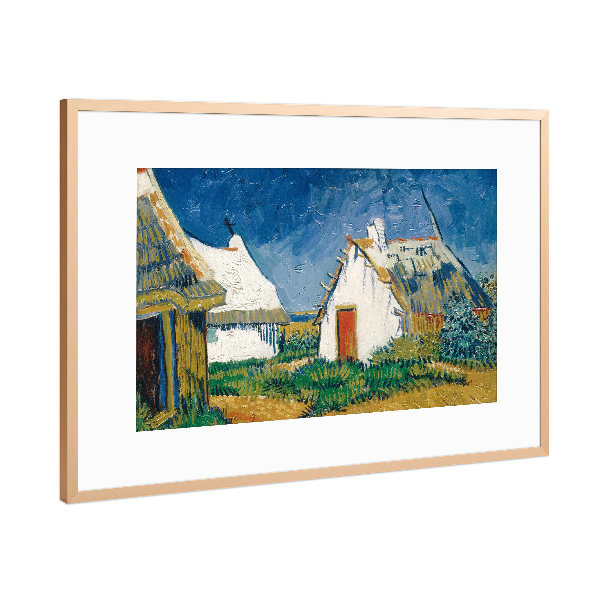 Poster mit Rahmen Kupfer "Weiße Cottages in Saintes-Maries" artboxONE - Städte,Reise,Architektur,Für Mama,Für Papa