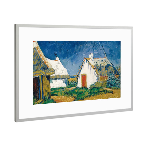 Poster mit Rahmen Silber "Weiße Cottages in Saintes-Maries" artboxONE - Städte,Reise,Architektur,Für Mama,Für Papa