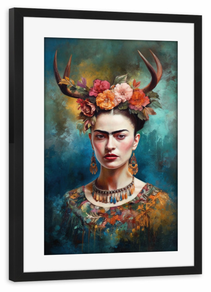 Poster mit Rahmen schwarz "Frida Floral Love" artboxONE - Floral,Menschen,Fashion