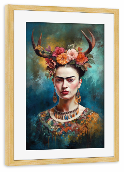 Poster mit Rahmen kiefer "Frida Floral Love" artboxONE - Floral,Menschen,Fashion