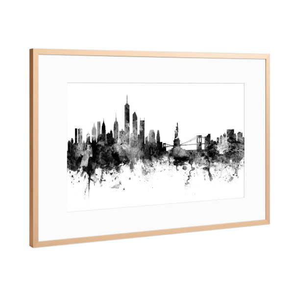 Poster mit Rahmen Kupfer "New York Skyline Schwarz" artboxONE - Städte,Schwarzweiß