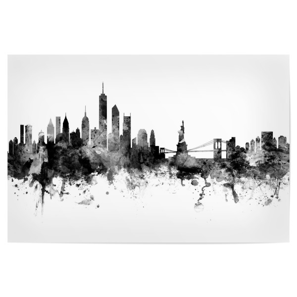 Poster "New York Skyline Schwarz" artboxONE - Städte,Schwarzweiß - New york,Skyline der vereinigten staaten,Stadtbild,Stadtbild,Aquarell,Malerei
