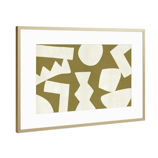 Poster mit Rahmen Gold "Primitive Grafiken - olivgrün" artboxONE - Abstrakt,Geometrie