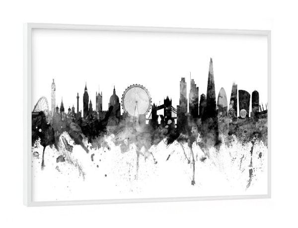Poster mit weißem Rahmen "London England Skyline Schwarz" artboxONE - Städte,Schwarzweiß