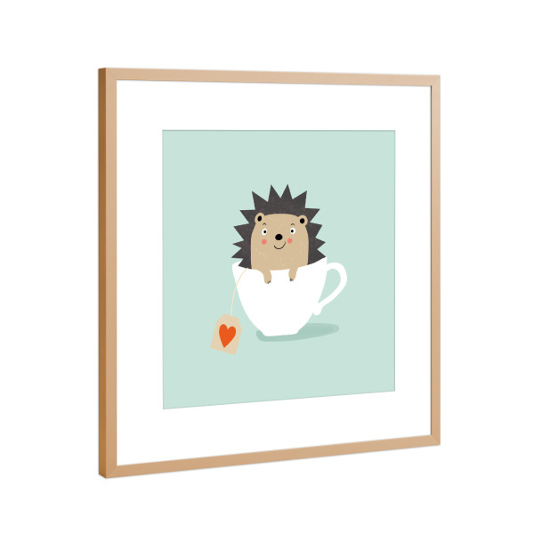 Poster mit Rahmen Kupfer "Tassen Igel" artboxONE - Für Kinder,Tiere - Igel,Süß,Niedliche tiere,Tasse,Teetasse,Herz,Herzlich,Kinder,Kinderzimmer
