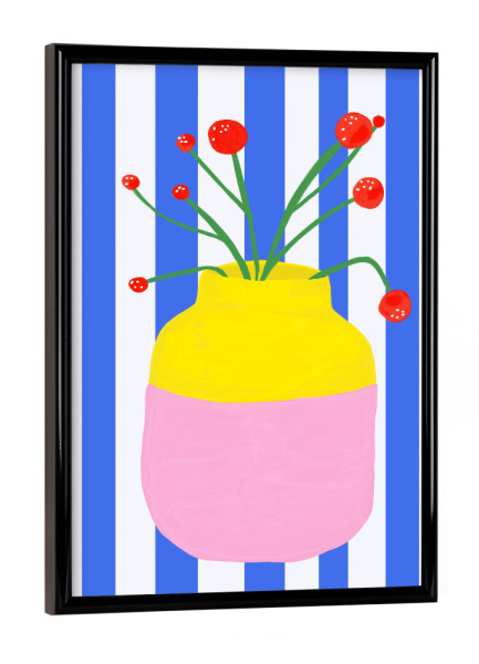 Poster mit schwarzem Rahmen "Mio Vaso blue stripes" artboxONE - Floral