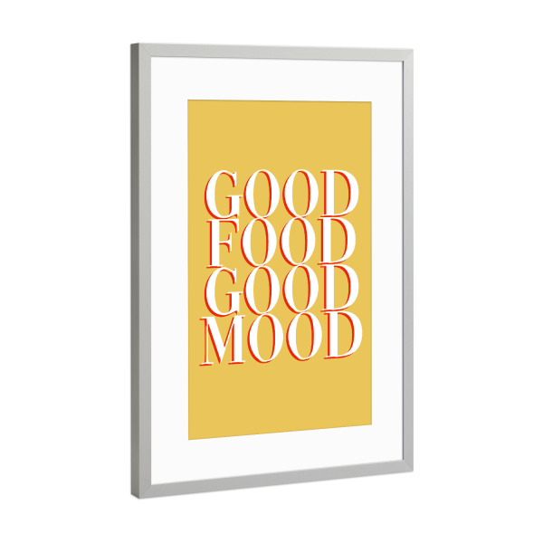 Poster mit Rahmen Silber "Good food yellow" artboxONE - Typografie,Essen & Trinken,Lustig