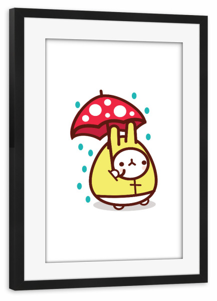 Poster mit Rahmen schwarz "Niedlicher Hase im Regen" artboxONE - Für Kinder,Tiere