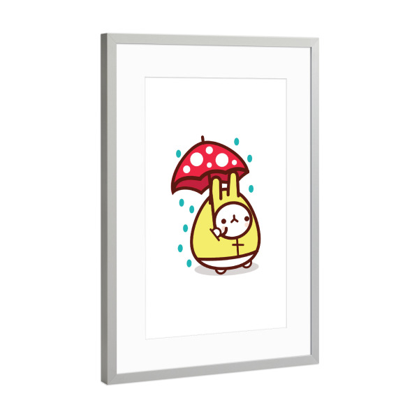 Poster mit Rahmen Silber "Niedlicher Hase im Regen" artboxONE - Für Kinder,Tiere