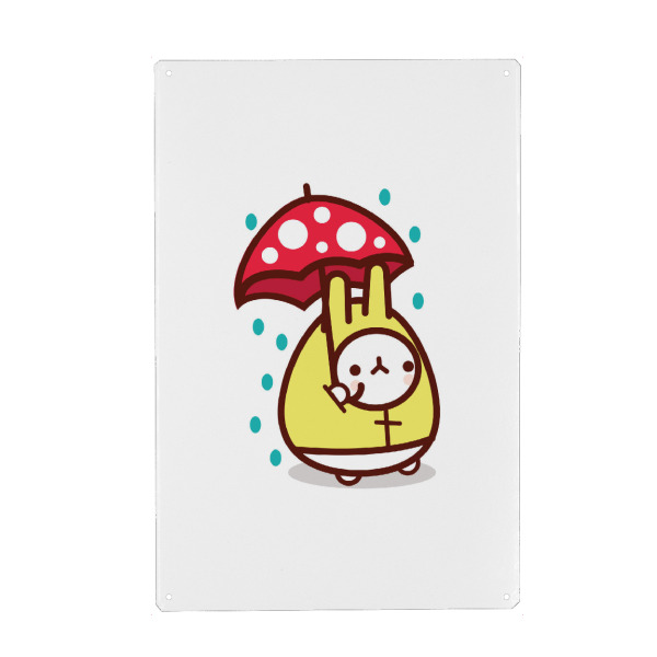 Metall Poster "Niedlicher Hase im Regen" artboxONE - Für Kinder,Tiere