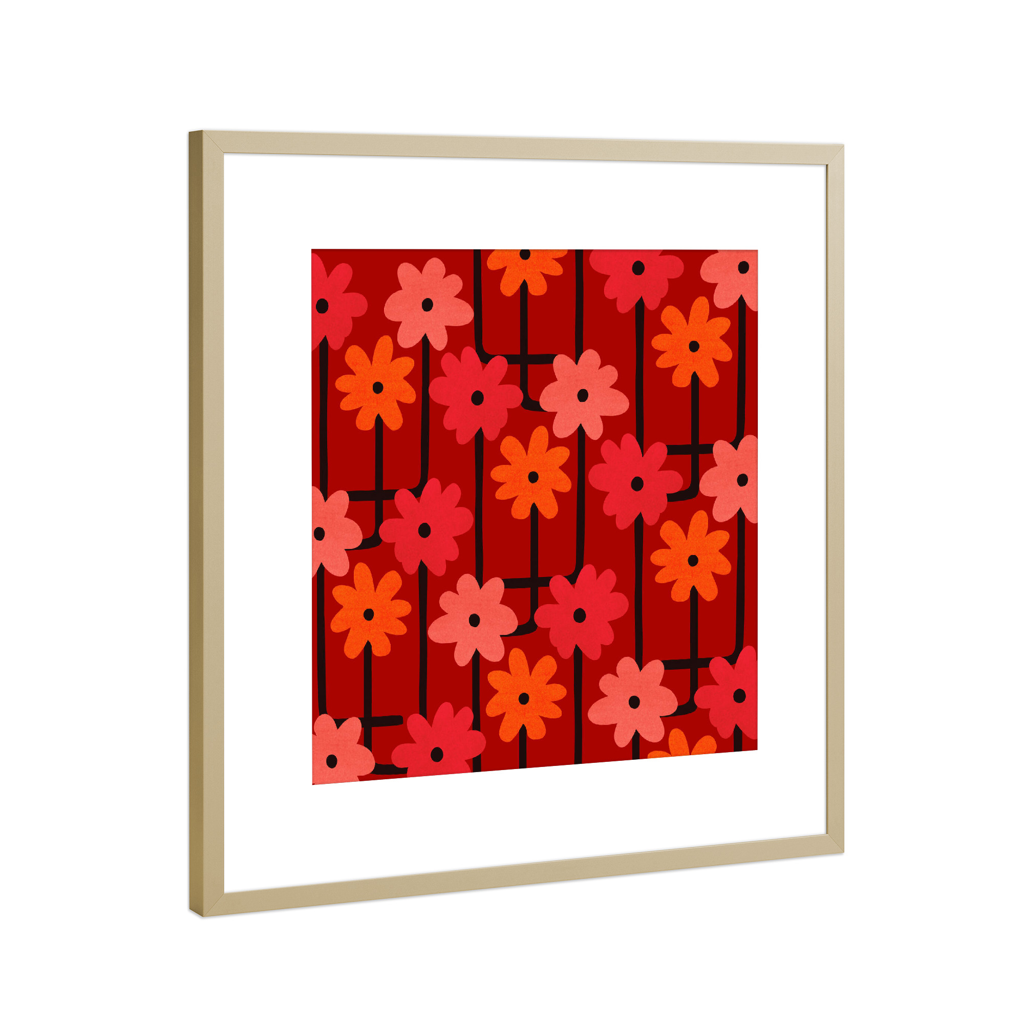 Poster mit Rahmen Gold "Blüht in Bewegung" artboxONE - Floral,Für Kinder,Abstrakt