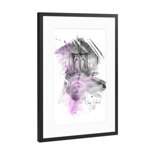 Poster mit Rahmen Schwarz (Metallic) "NYC Art Brooklyn Bridge" artboxONE - Städte / New York