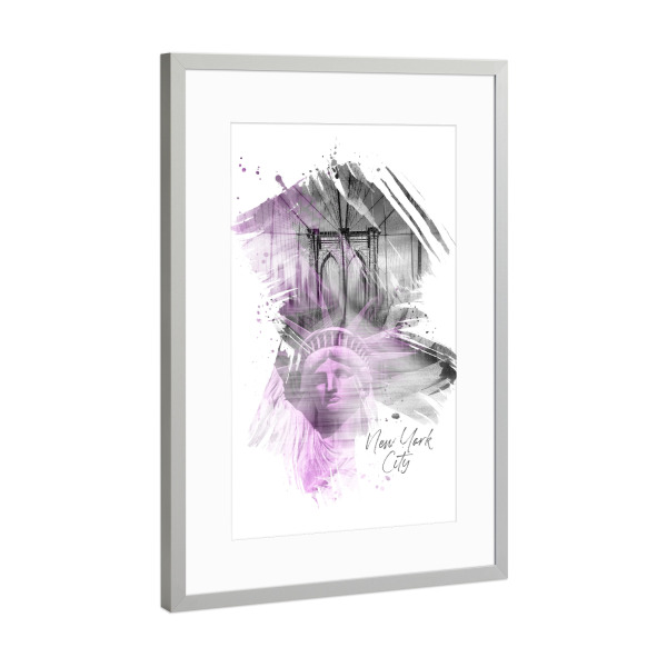 Poster mit Rahmen Silber "NYC Art Brooklyn Bridge" artboxONE - Städte / New York