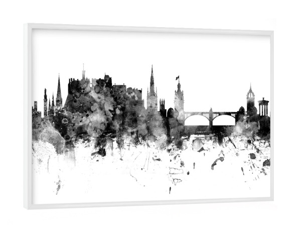 Poster mit weißem Rahmen "Edinburgh Skyline Schwarz" artboxONE - Städte,Schwarzweiß